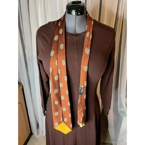 tie 1970s bronze brown geometric - Picture 7 of 9